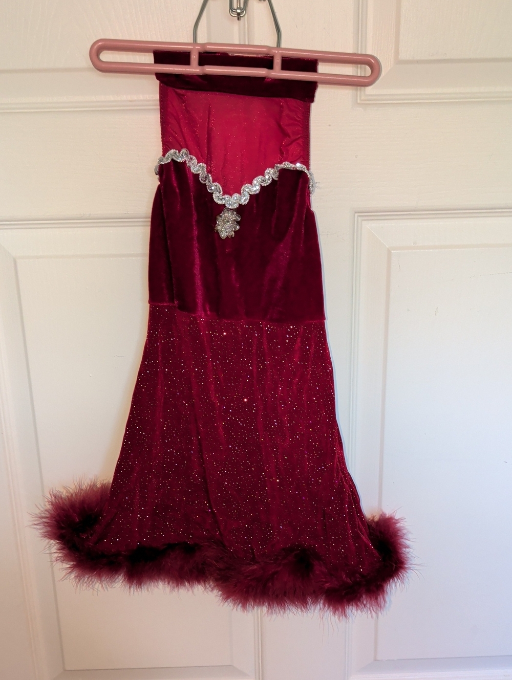 Gallery Burgundy Velvet Sparkle Dress with Feather Trim